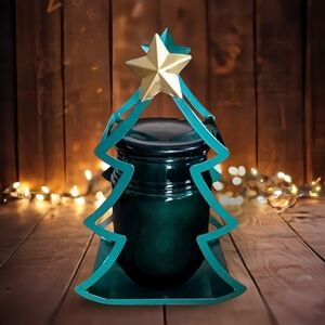 NEW Ashland Green Metal Christmas Tree Tray and Single Wick Candle